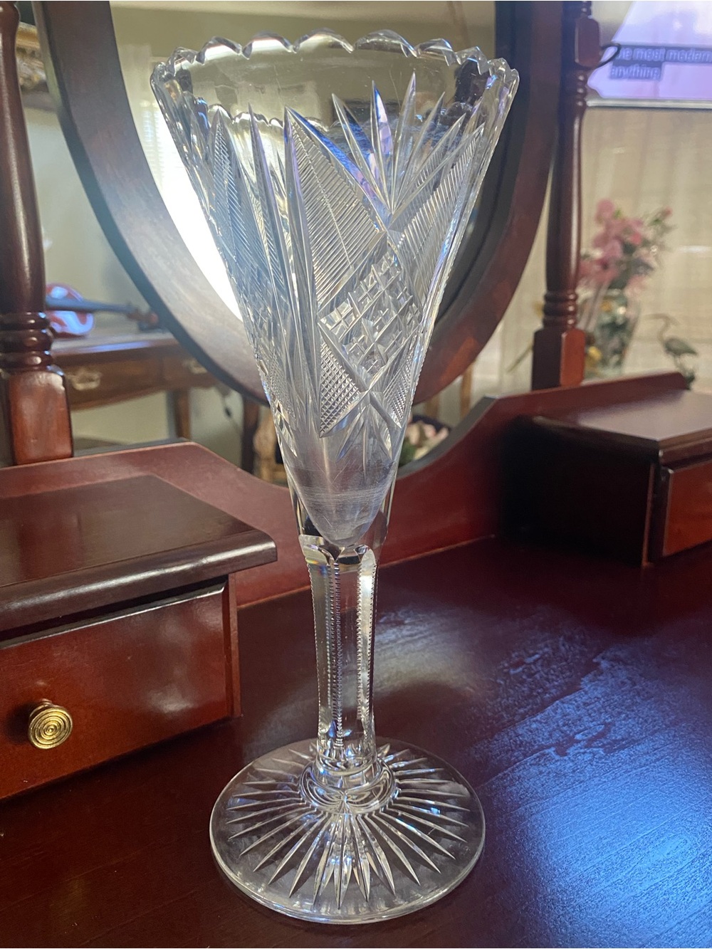Waterford? Clear Cut Crystal Goblet Champagne glass/ Vase Notched  Stem